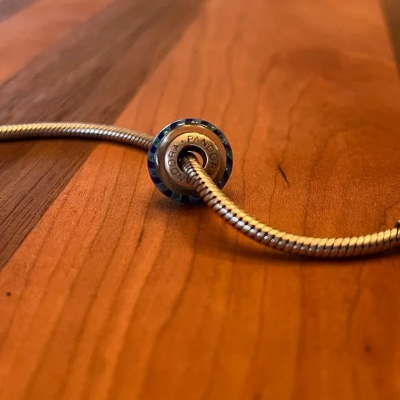 PANDORA Retired Blue Striped Murano Glass Charm - Picture 3 of 3